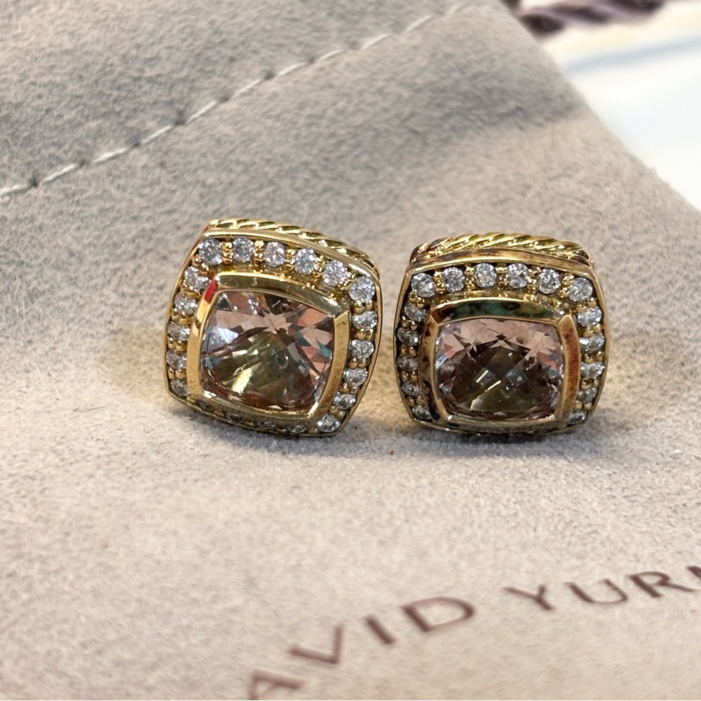 David Yurman 18K Gold + Morganite + Diamond Stud Earrings 18k gold